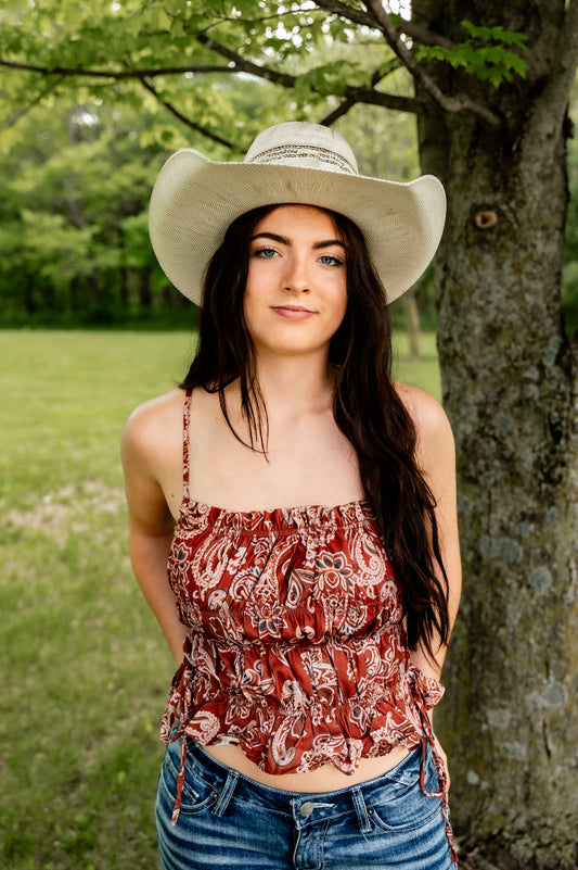 Paisley ruched tank top