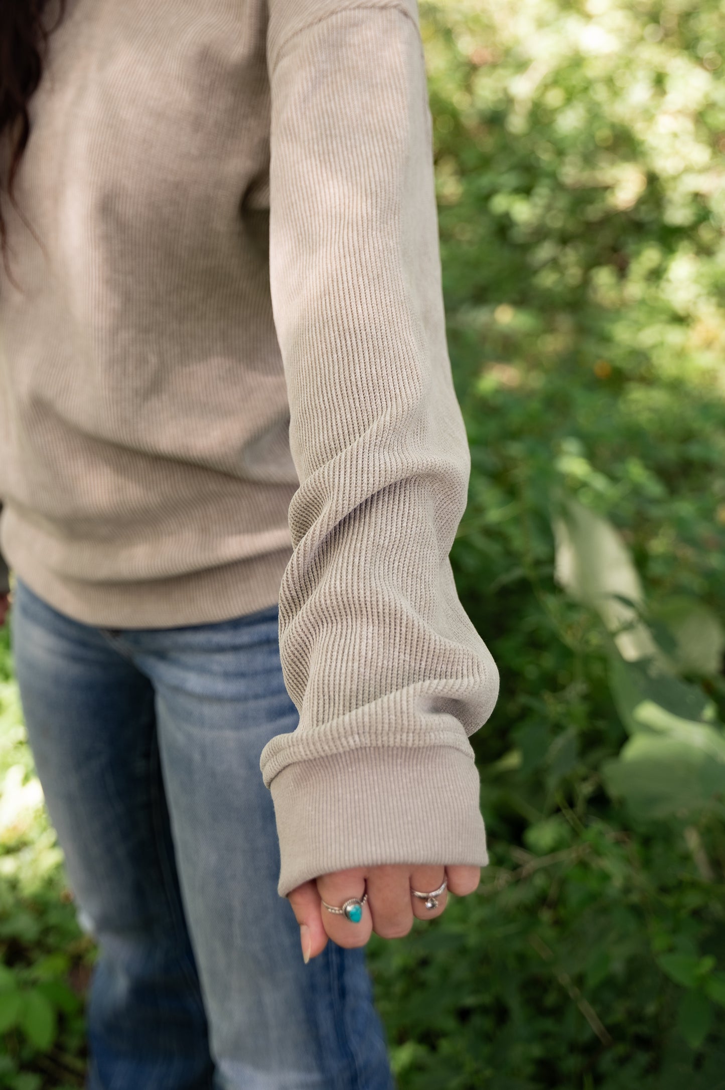 Solid Beige Ribbed Pullover