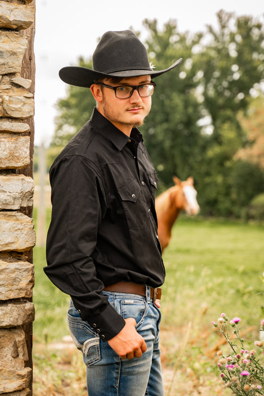 Men's black Western snap button shirt