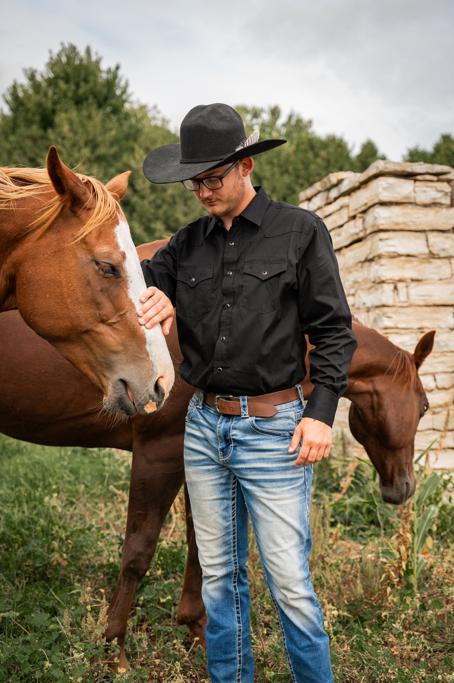 Men's black Western snap button shirt