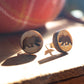 Wood engraved button earrings