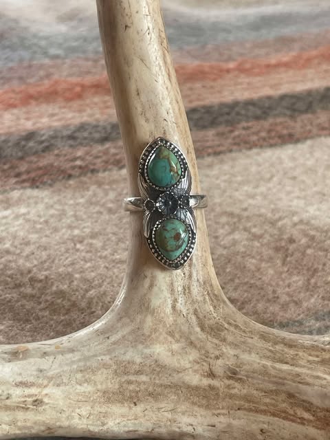 Kingman Turquoise Two Stone Ring