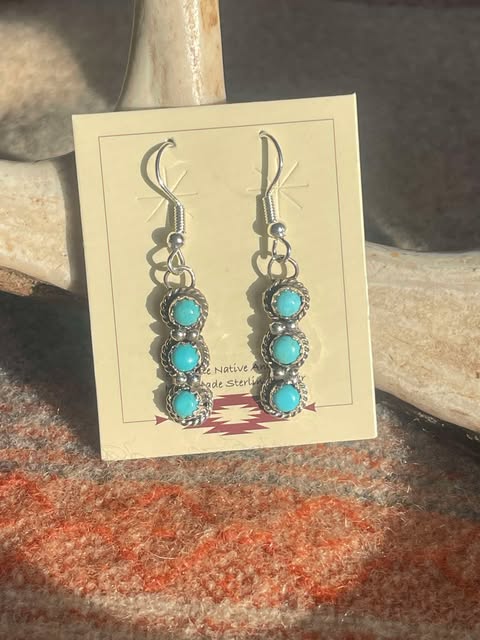 Three Stone Turquoise Earrings